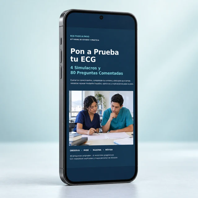 Pon a Prueba tu ECG: ebook presentado en un celular
